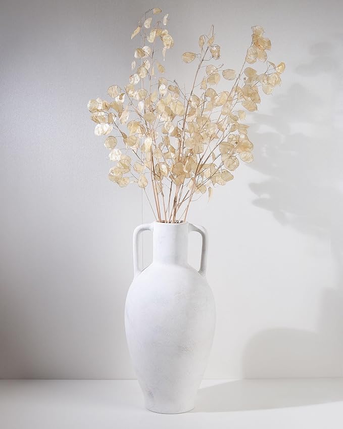 UPWOIGH 20.5in Ceramic Floor Vase with Handles | Hand-Painted Glaze Craft, Pure White Finish, Light Black Speckled Accents, Rustic Farmhouse Décor, Gift 1 Pack