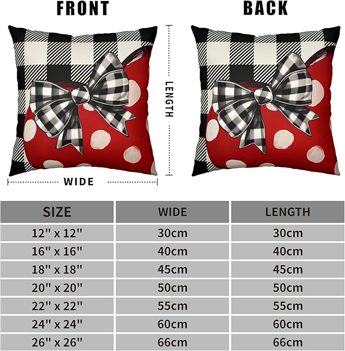 Valentines Day Throw Pillow Covers 16x16 Buffallo Plaid Valentines Pillow Covers Polka Dot Red Love Heart with Bow Decoarative Pillow Case for Living Room Couch Sofa