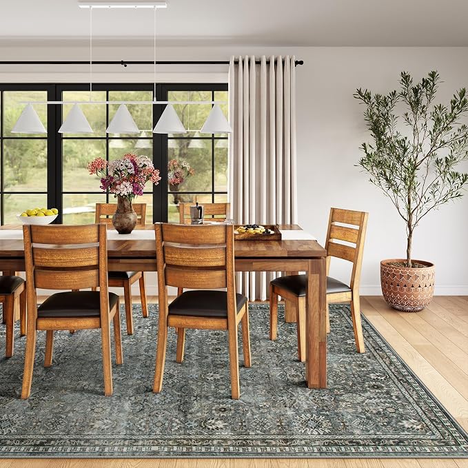 Lahome Grey Green Moody Living Room Rug, Dark 8x10 Washable Area Rug | Soft Pet Friendly Stain Resistant Floor Carpets for Bedroom Dining Room