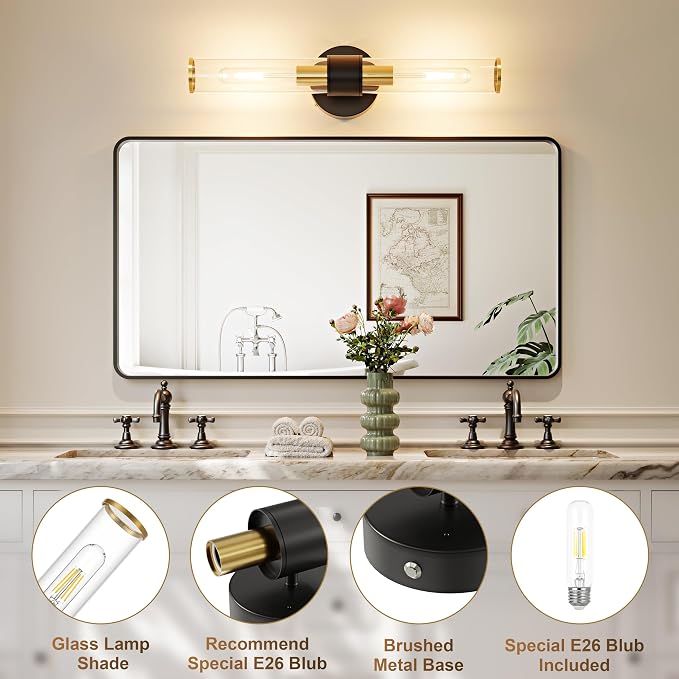 Morauroral Battery Operated Wall Sconce, 20 Inch Rechargeable Wall Lights with Remote, Black Gold Modern Wireless Wall Lamp for Bedroom, Living Room with White Shade (Bulbs Included)