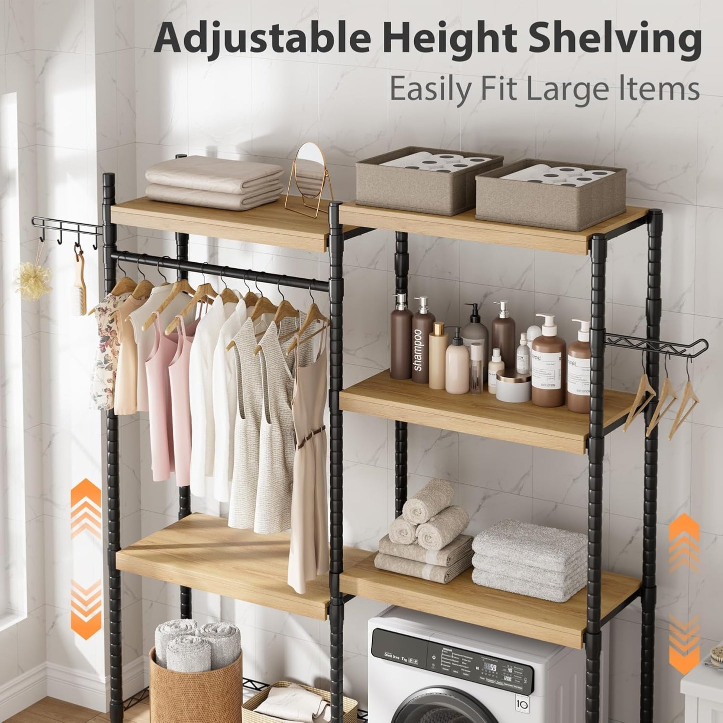 Double Row Over Washer and Dryer Storage Shelves, Laundry Room Organization and Storage, Heavy Duty Laundry Room Shelves, with Adjustable Height, 5-Tier