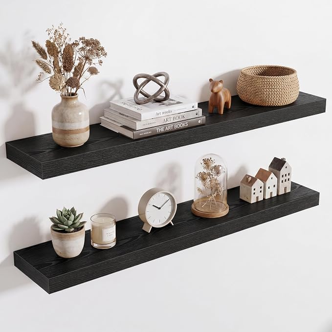 Acovy 36in Long Floating Shelves for Wall Set of 2, Wood Wall Shelves for Bathroom Bedroom Kitchen Living Room Laundry Room, Modern Floating Shelf for Home Decor