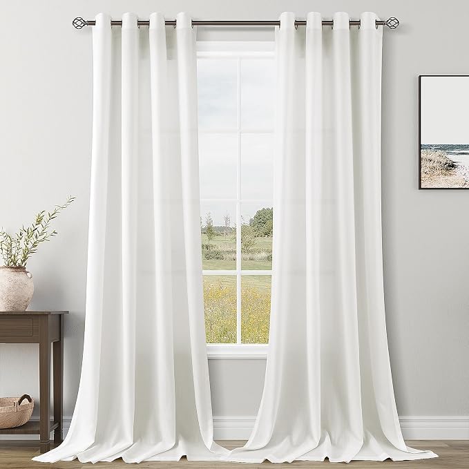 Ivory Linen Curtains 102 Inches Long for Living Room 2 Panels Set Off White Grommet Natural Light Filtering Curtains Extra Long Privacy Farmhouse Large Window Curtains for Bedroom 9 ft Tall 52X108