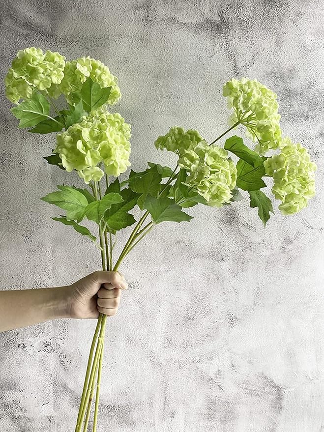 RUZUQE YalzoneMet 4pcs Viburnum Artificial Flower Snowball 26.8'' Long Stem Green Small Hydrangea Flower Real Touch Lifelike Latex Flower for Home Christmas Decoration Xmas Table Flower