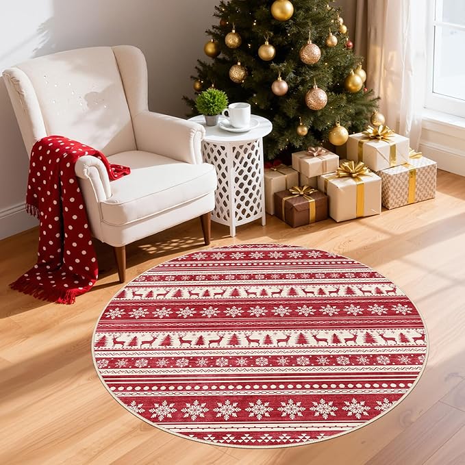 cotiled Area Rugs for Living Room Washable Living Room Rug Soft Neutral Indoor Floor Carpet Non-Slip Stain Resistant Modern Boho Rugs for Bedroom Dining Room Kids Room Nursery Office Home Red