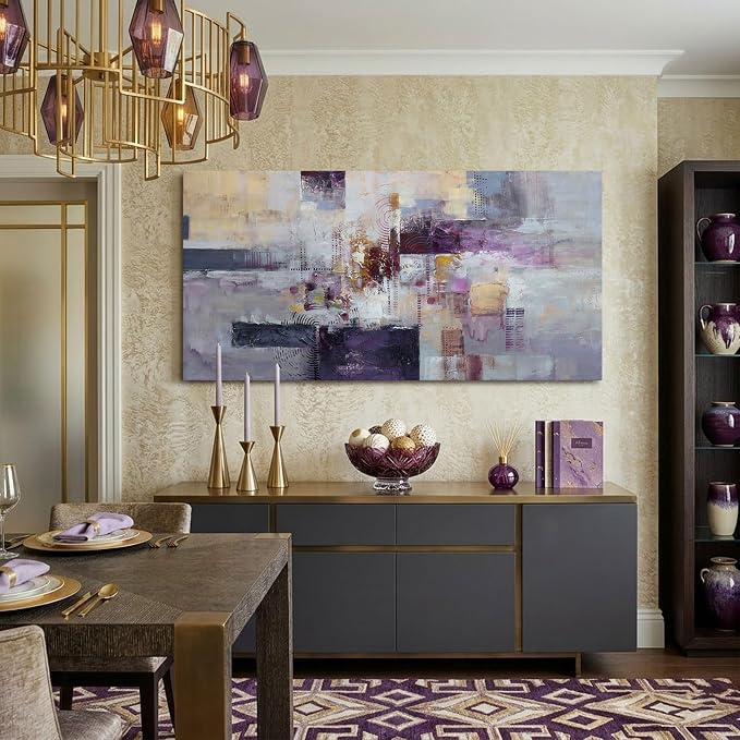 YDYSUNE Large Abstract Canvas Wall Art, Modern Wall Decor Painting Print, Purple Gold Room Decorations, Picture for Living Room, Bedroom, Office Artwork Ready to Hang Size 29×58 Inch