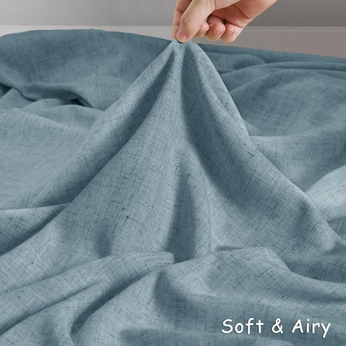 Extra Long Dusty Blue Semi Sheer Curtain 120 Inches Long 2 Panels for Living Room Light Filtering Ceiling Floor Linen Drapes Stone Blue Semi Sheer Grommet Sliding Door Curtain 120 Inch Length 10 FT
