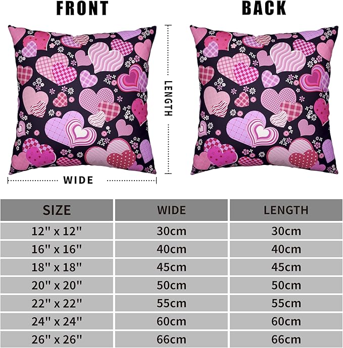 Valentines Pillow Covers 20x20 Pack of 2 Pink Purple Hearts Flowers Throw Pillow Covers Valentines Day Pink and Black Cushion Case Cotton Linen Pillowcase for Couch Sofa Patio