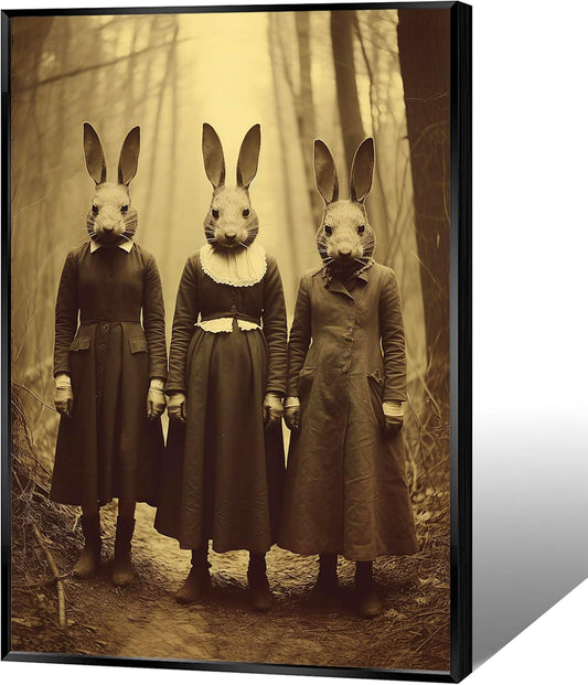 Vintage Halloween Wall Decor Rabbit Cult of the Occult Forest Canvas Wall Art Poster Gothic Dark Academia Decorations Room Creepy Print Spooky Pictures 24X36inch Aluminum Framed
