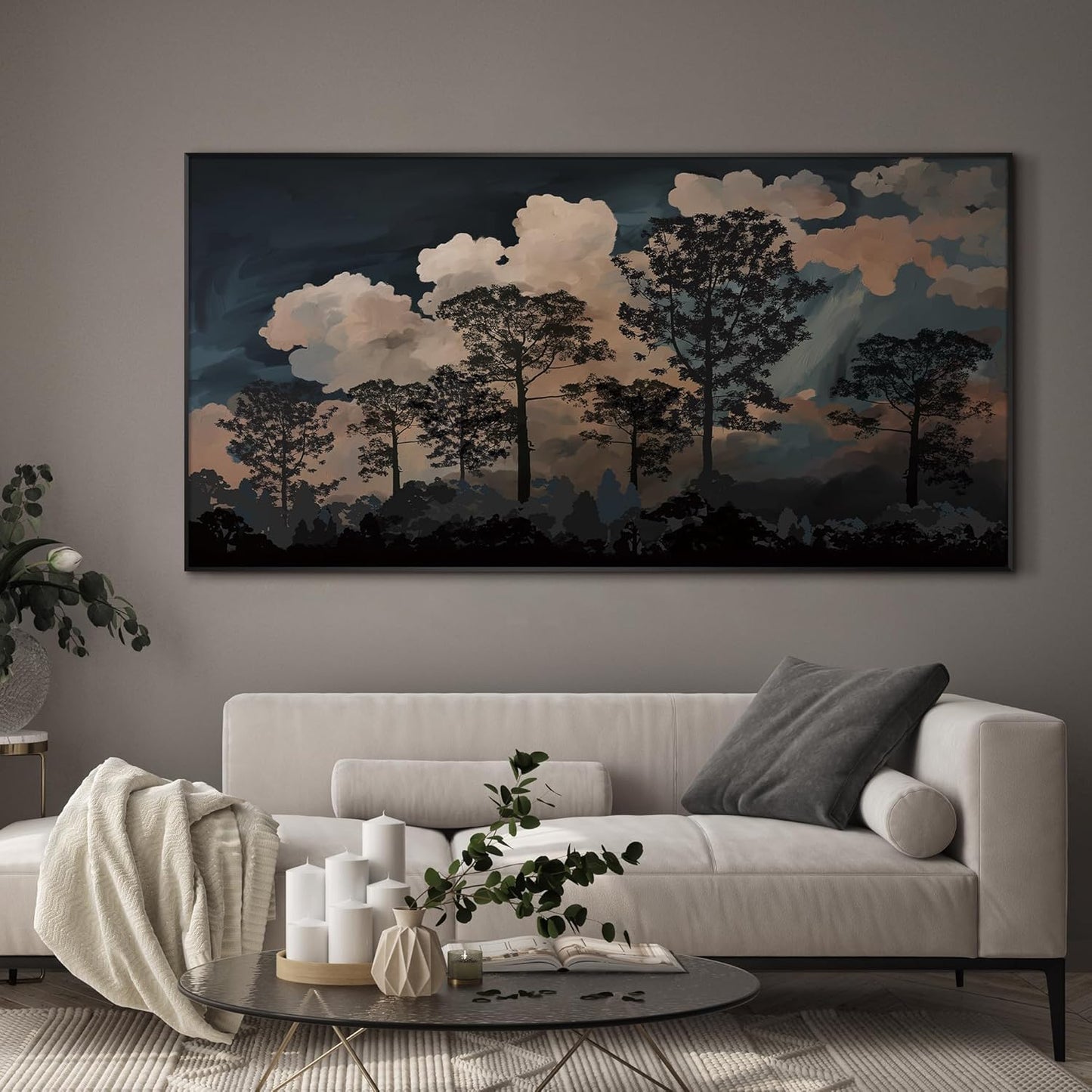 SIGNWIN 36"x72" Extra Large Framed Wall Art Silhouetted Trees at Dusk, Dramatic Forest and Cloudscape for Home Living Room Bedroom Decor (Frame Assembly Required)