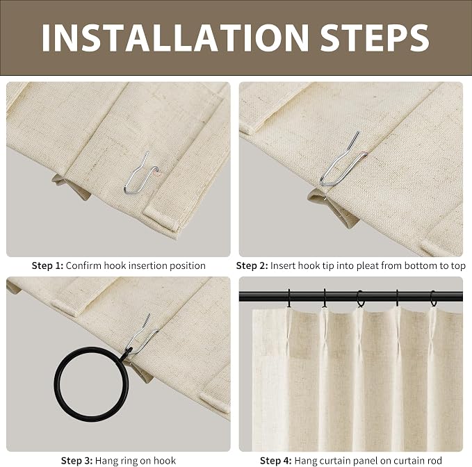 Guken Beige Pinch Pleated Linen Curtains 108 Inch Length 2 Panels for Living Room Bedroom Elegant Farmhouse Country Privacy Light Filtering Semi Sheer Back Tab Drapes with Hooks for Nursery 40x108