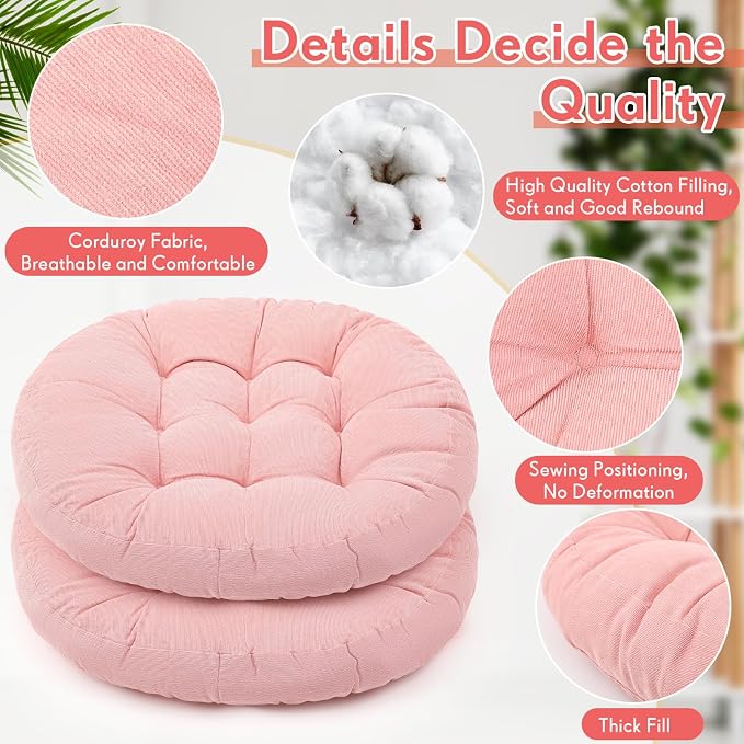 Jerify 4 Pcs Floor Pillow Cushions Large Round Square Large Meditation Floor Pillow for Classroom Adult Meditation Picnic Party Seating Learning Daycare School (Round,Pink)