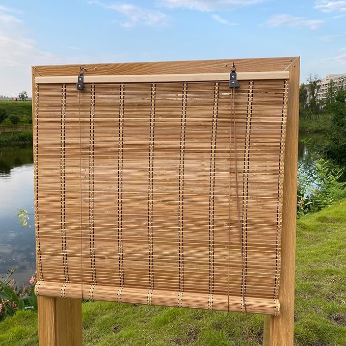 XIUXIU Bamboo Roller Shades Roman Shades for Window Roll Up Blinds for Home Light Filtering Indoor Outdoor Patio A 56"" Wx63 H, Colour a