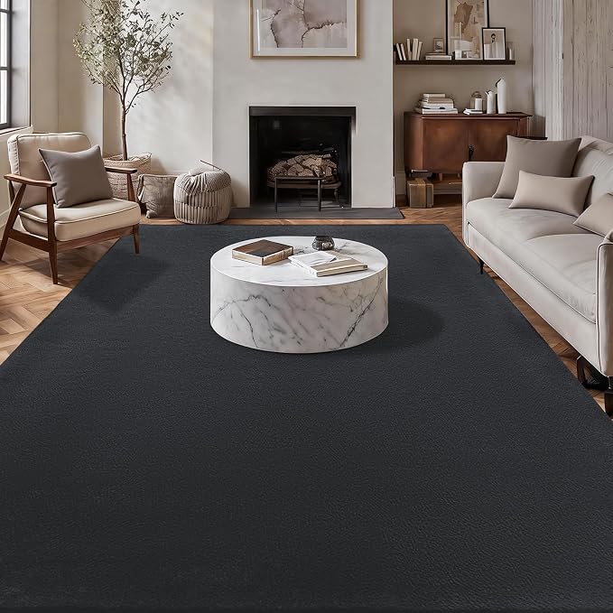 qulint Living Room Area Rugs 6x9, Modern Large Carpet for Bedroom Dark Grey Washable Thickened Memory-Foam Indoor Rug, Minimalist Solid Non Slip Carpet for Boys Girls Kid Room Office Dorm Home Decor