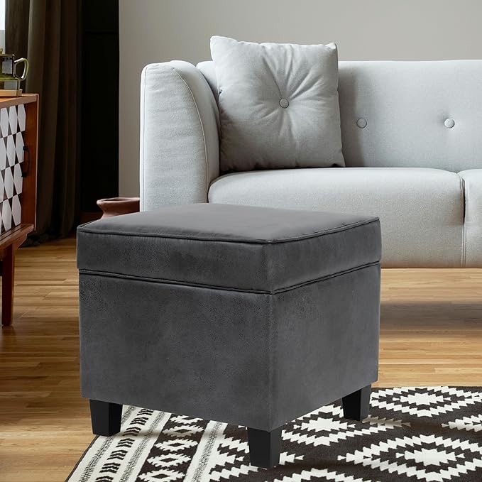 HomePop Square Ottoman with Lift Off Top - Gray Faux Leather Small