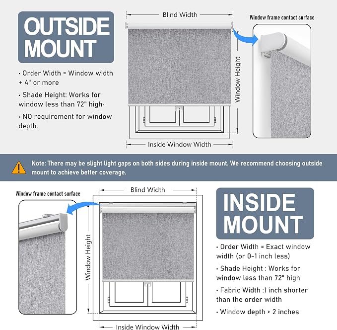 Cordless Roller Shades Blackout Blinds for Windows Room Darkening Rolled Up Shades with Spring System, UV Protection Natural Linen Fabric Window Shades Door Blinds for Home,21" W x 72" H, Heather Grey