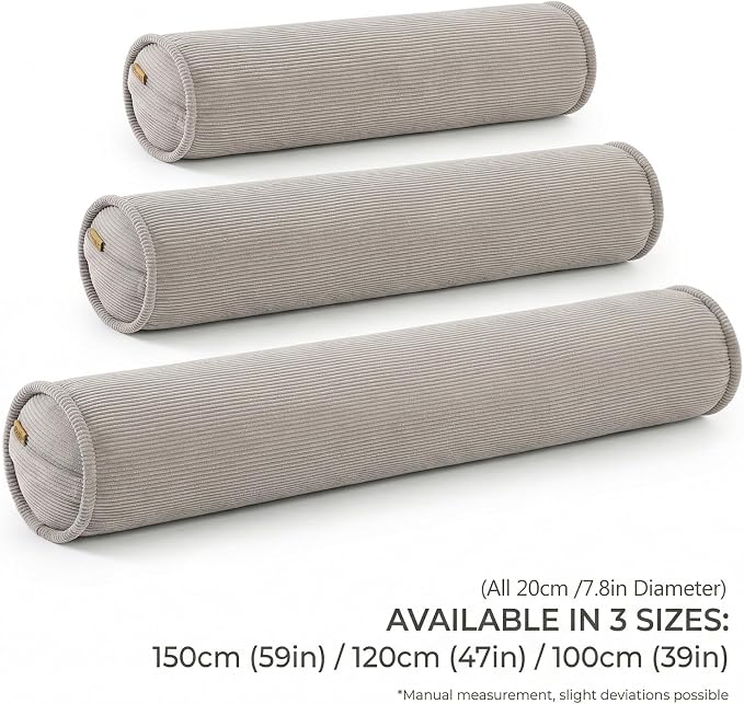Long Pillow for Bed – Corduroy Round Bolster Pillow for Adults, Decorative Body Pillow for Sleeping or Sofa Support,39 x 7.87 Inches,Beige Gray