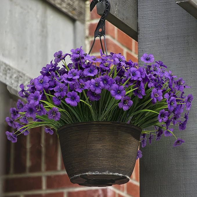 LikSoor 21 Bundles Artificial Outdoor UV Resistant Flowers No Fade Fake Outside Flowers Plastic Greenery Faux Shrubs Garden Porch Window Box Home Decoration(Purple)
