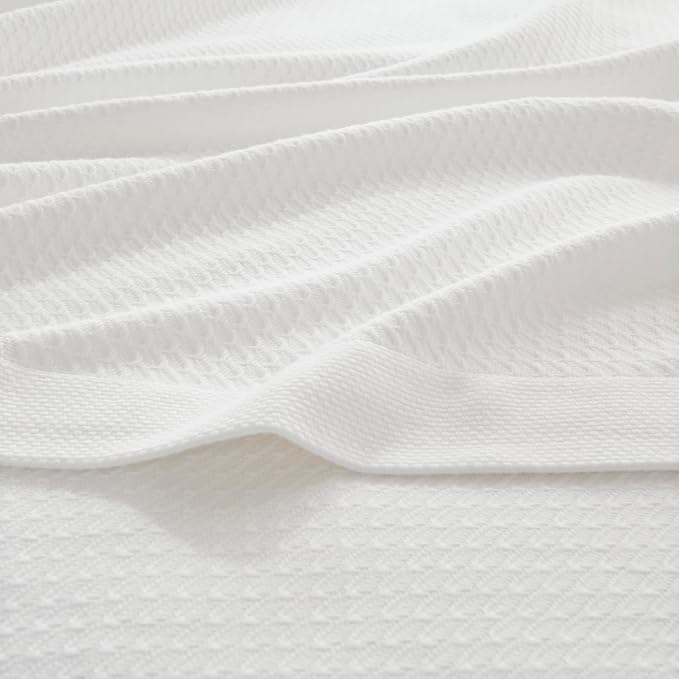 Madison Park 100% Egyptian Cotton Lightweight Summer Blanket, Breathable Waffle Knit Design, Soft Cozy All-Season Throw for Bed, Couch or Sofa, White King Size (108"x90")