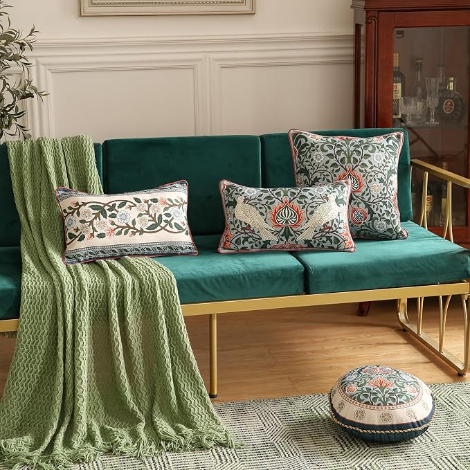 ISAENNE Vintage Linen Rectangle Throw Pillow Cover,Set of 2,20"x12"-Naples C