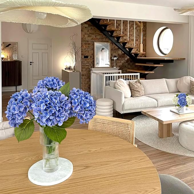 JINWOE Hydrangea Artificial Flowers, Lifelike Latex Silk Real Touch Faux Hydrangea Flowers, Artificial Hydrangeas Bouquet for Wedding Centerpieces Tables Party Home (Royal Blue)
