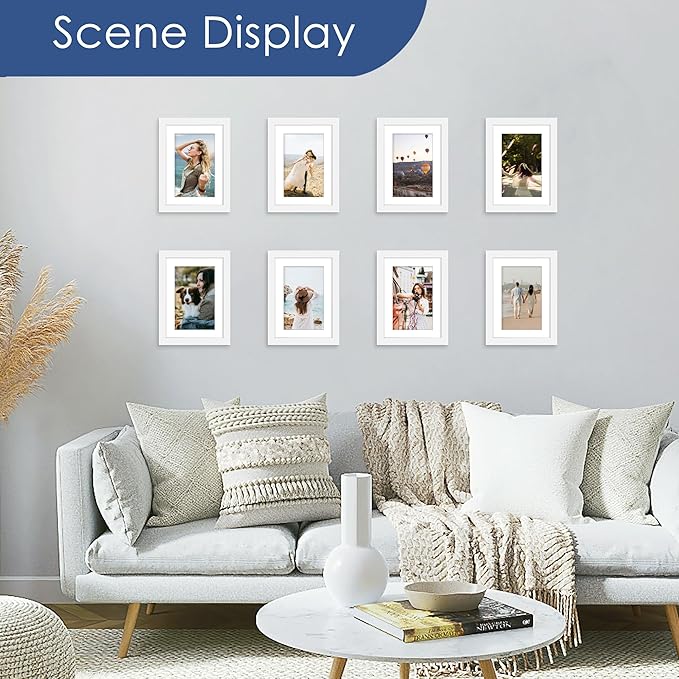 PEALSN 5x7 Picture Frame Set of 6, Display Pictures 4x6 with Mat or 5x7 without Mat for Wall Mounting or Table Top Display, Photo Frames Collage for Wall Decor, White