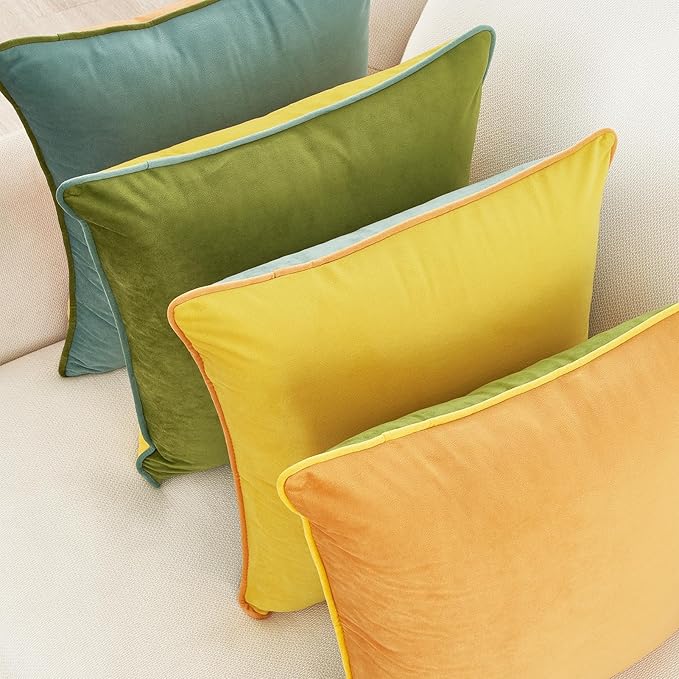 MONDAY MOOSE Decorative Throw Pillow Covers Cushion Cases, Set of 4 Soft Velvet Modern Double-Sided Designs, Mix and Match for Home Decor, Pillow Inserts Not Included (16x16 inch, Yellow/Green)