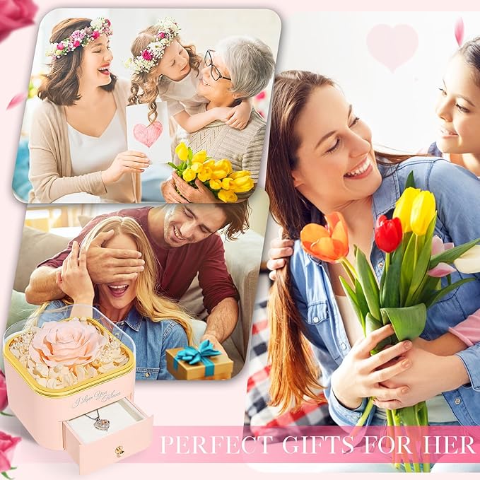 Beferr Mothers Day Forever Rose with Necklace for Mom Birthday Gifts Preserved Roses Eternal Flower for Delivery Fresh Flowers Gifts for Mother Wife Her Grandma Sister Daughter Girls Friends