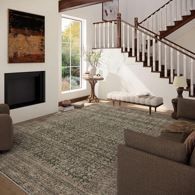 palohom 10x14 Area Rug Washable Rugs: Large Living Room Rug Stain Resistant Non Slip Distressed Vintage Low Pile Faux Wool Soft Rugs for Bedroom Farmhouse Dining Room Nursery Indoor
