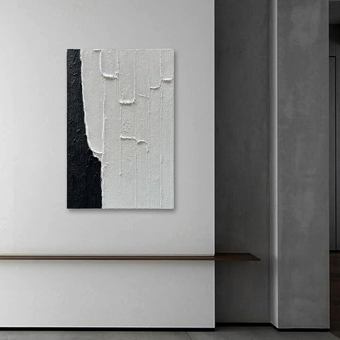 NANKAI Art 36x24-inch Hand-Painted Black and White Texture Decorative Paintings Contemporary Minimalist Abstract Oil Paintings, Home Living Room, Corridor and Wall Art