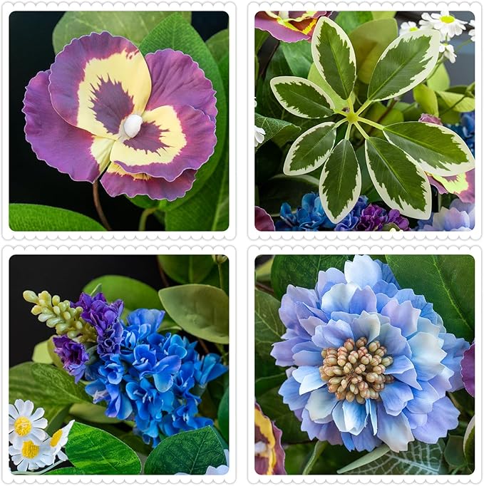 Spring Summer Wreaths for Front Door 24 Inch, Outdoor Summer Wreath with Pansy, Hydrangea & Floral Accents, Spring Wreath for Front Door Outside, Summer Wreaths Front Door for Home Decor