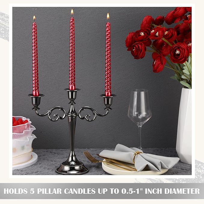 Dandat 3 Pcs 3 Arm Metal Candelabra Candlestick Holders Tall Candlestick Holders Gothic Candle Holder for Home Wedding Church Christmas Party(Classic,10 Inch,Black)