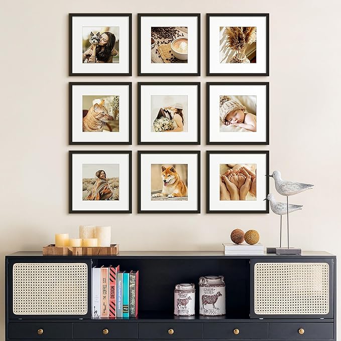upsimples 12x12 Picture Frame, Display Pictures 8x8 with Mat or 12x12 Without Mat, Wall Hanging Photo Frame, Black, 1 Pack