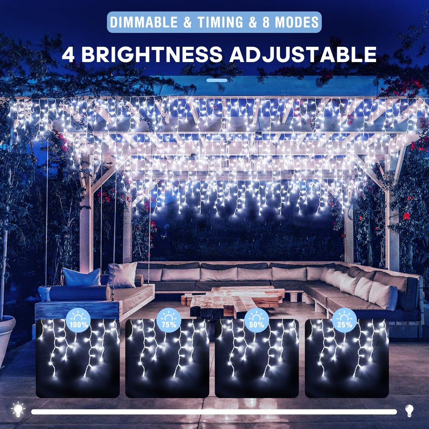 JMEXSUSS 400 LED White Icicle Lights for Outside, 38.8ft Connectable Icicle Christmas Lights Outdoor Indoor Plug in, Connectable String Light for House Patio Party Room Holiday Wedding Decorations