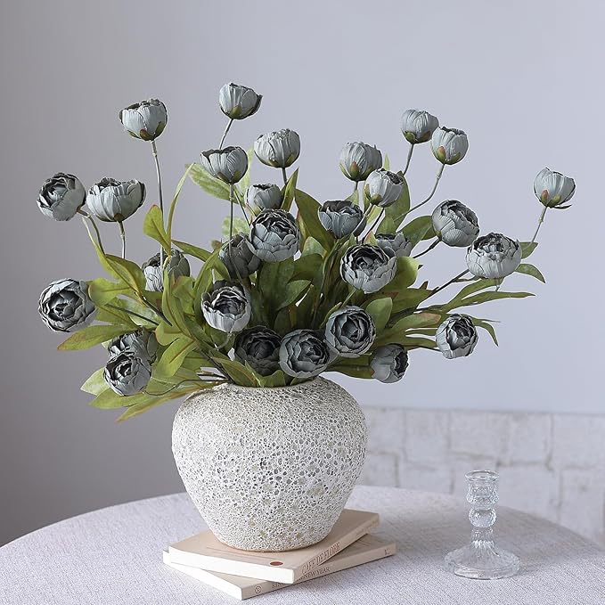 VIERENA 6 Pcs Faux Silk Peony Artificial Flowers for Vase -27", Bulk Fake Peonies Branches with Stems for DIY Bouquet Centerpieces Wedding Fillers Arrangements Shower Decorations (Dark Gray)