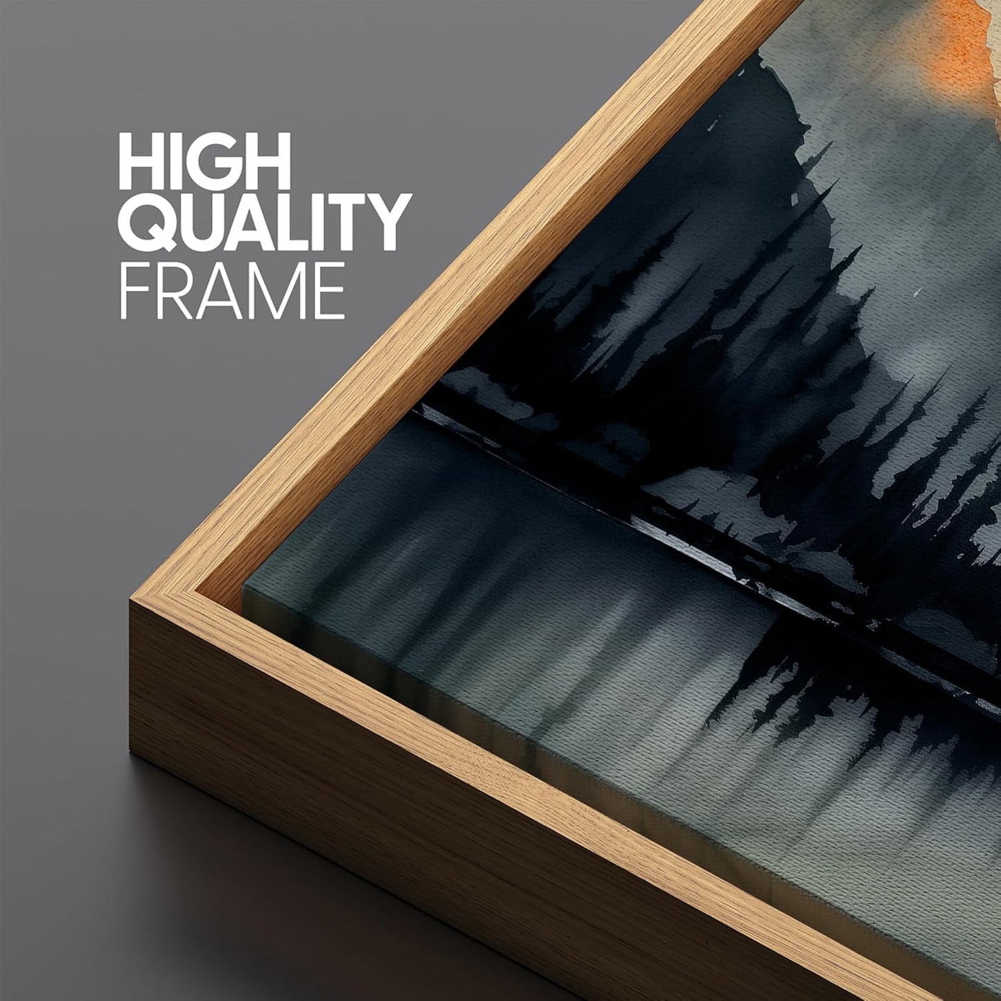 MUDECOR Large Framed Canvas Print Wall Art Sunset Mountain Range and Lake Panoramic Antique Retro Fine Art Illustrations Decorative Colorful for Bedroom - 60"x20"