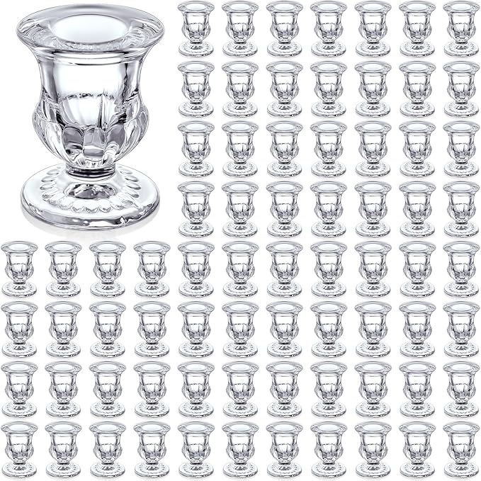 66 Pcs Clear Glass Candlestick Holders Taper Candle Holder Bulk 2.5 Inch Candle Stick Holder for Table Centerpiece Mantel Wedding Housewarming Gift Rustic Vintage Valentines Dinning Decoration (Clear)