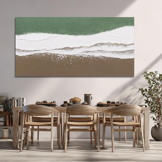 ZUNARE Large Abstract Wall Art Green and White Canvas Artwork with Natural Brown Accents, Contemporary Calm Wall Decor for Living Room Bedroom Office Kitchen 29"x58"