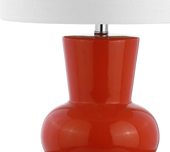 JONATHAN Y 28.5" Coral Ceramic Table Lamp for Living Room Bedroom Nightstand, Modern Hourglass LED Bedside Lamp with Crystal Base and Linen Shade (JYL4027C)