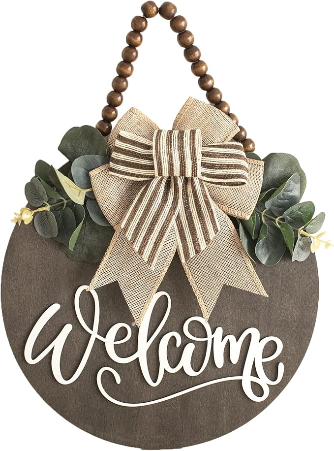 Welcome Sign for Front Door Wreath Decorations for All Seasons Front Porch Decor Hanging Gift for Farmhuose Home Outdoor Indoor(Welcome)