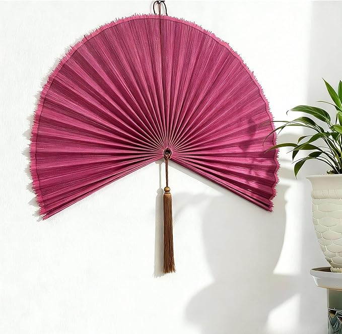 ChumDecor Fan Wall Decor,Large Bamboo Fan Wall Art For Boho Hanging Headboard,Decorative Folding Fan For Over Bed Decorations, (Pink, 40inch)