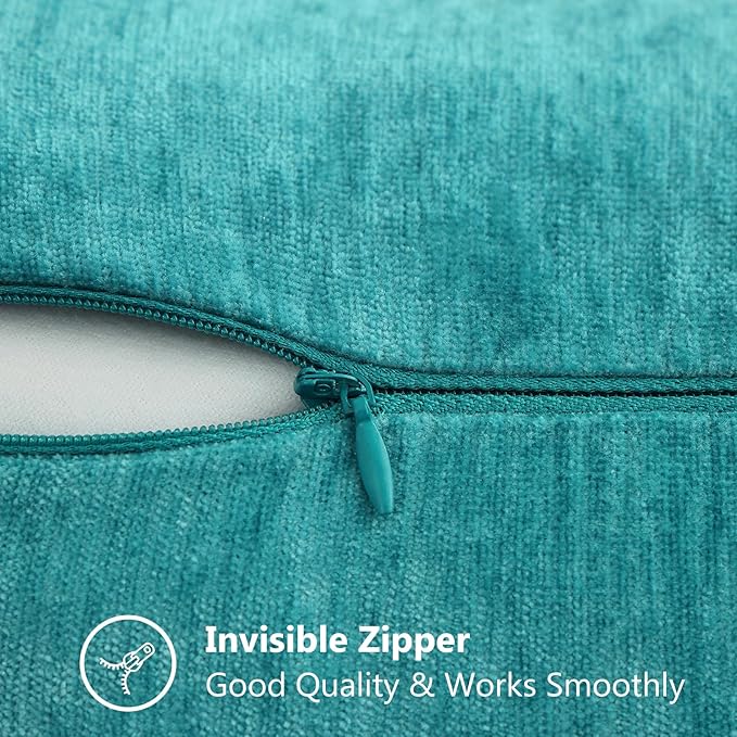 decorUhome Summer Chenille Soft Cozy Throw Pillow Covers 24x24 Set of 2, Modern Farmhouse Boho Velvet Decorative Euro Sham Pillow Cases with Stitched Edge for Couch Sofa Bed Home Decor, Turquoise