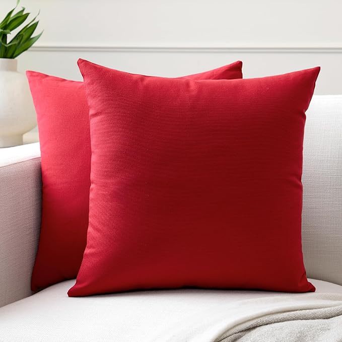 Encasa XO Throw Pillow Covers 26x26 in Set of 2 Deep Red | No Inserts | Cotton Pillow Covers for Living Room, Bed, Sofa, Couch | Decorative Cushion Covers with Improved Zipper