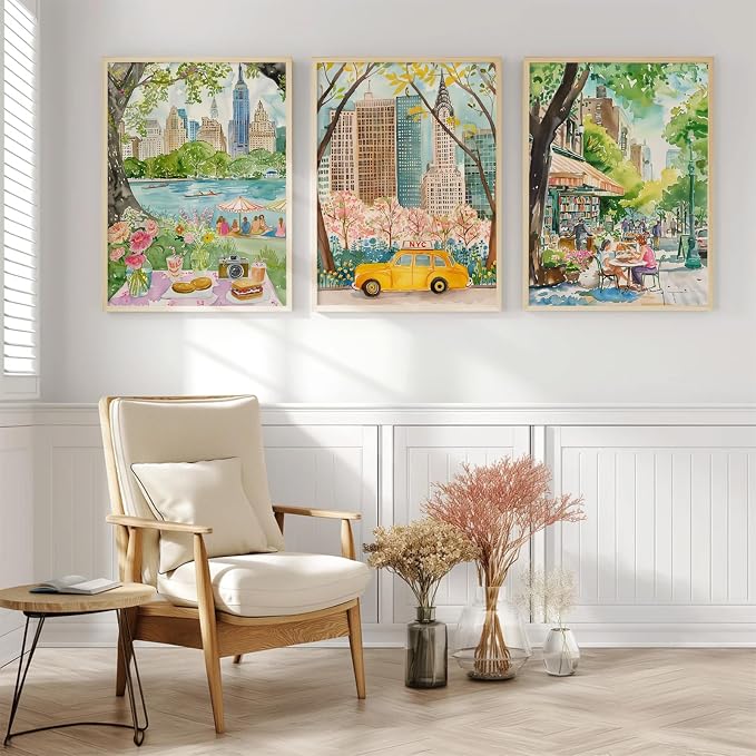 SYYANKK Watercolor New York City Wall Art NYC Canvas Poster Travel Wall Decor NYC Painting Central Park Picture New York Landmarks Artwork for Bedroom Living Room 16x24 Inch Unframed Set of 3