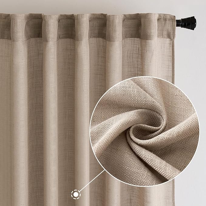 MIULEE Taupe Linen Curtains 84 Inch Length for Bedroom Living Room, Soft Thick Linen Textured Window Drapes Semi Sheer Light Filtering Rod Pocket Back Tab Burlap Look, 2 Panels, 37x84 Inches