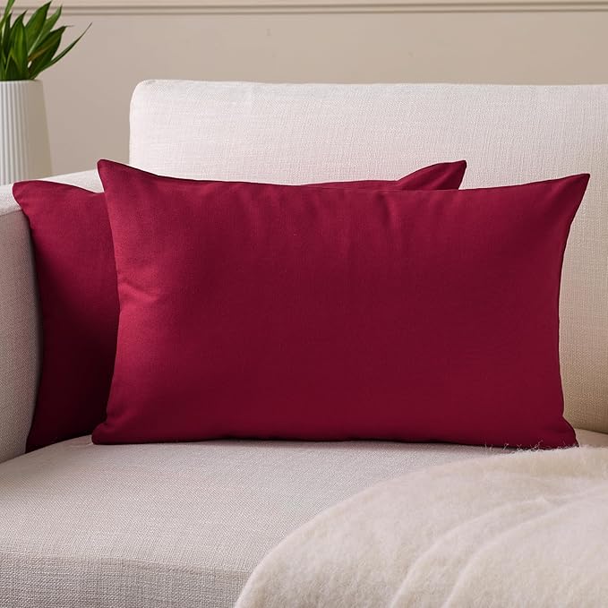 Encasa XO Throw Pillow Covers 12x20 in Set of 2 Rich Maroon | No Inserts | Cotton Pillow Covers for Living Room, Bed, Sofa, Couch | Decorative Cushion Covers with Improved Zipper
