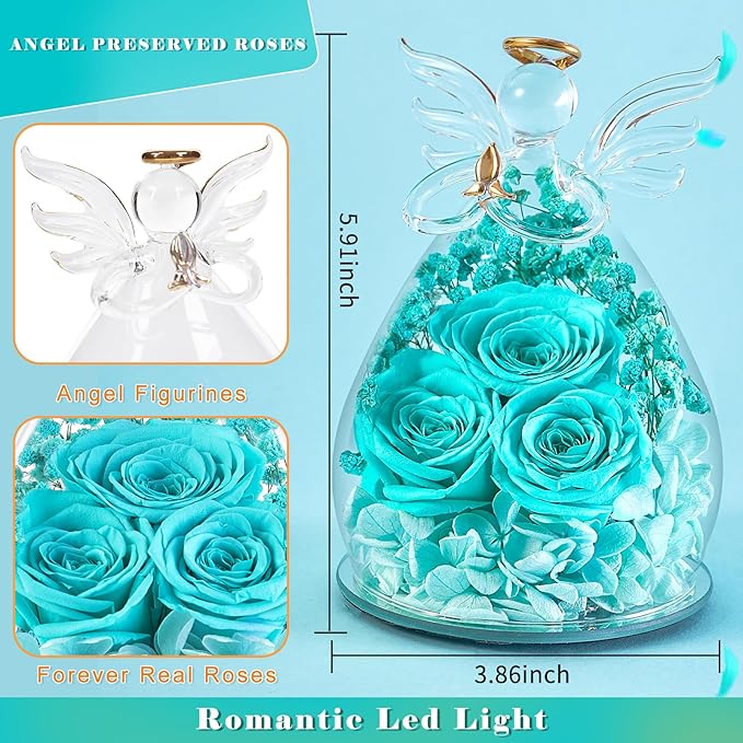 Beferr Mothers Day Mom Birthday Gifts for Women, Fresh Flowers for Delivery Forever Preserved Rose in Glass Angel Figurine, Anniversary Christian Real Rose for Grandma Nana Wife Mum from Daughter Son