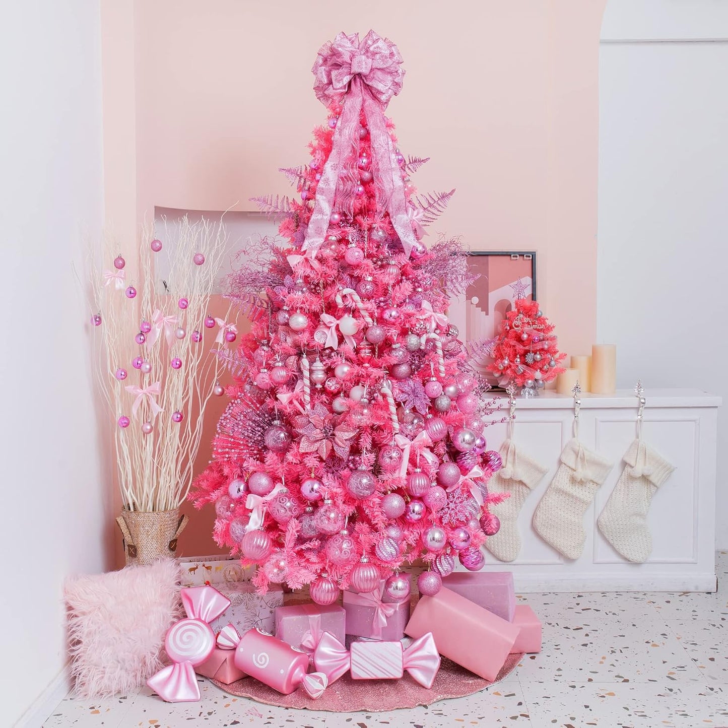 XmasExp 16ct Christmas Balls Ornaments Set- Shatterproof Large Hanging Ball Decorative Xmas Balls for Holiday Wedding Party Xmas Tree Decoration(3.15"/80mm, Pink)