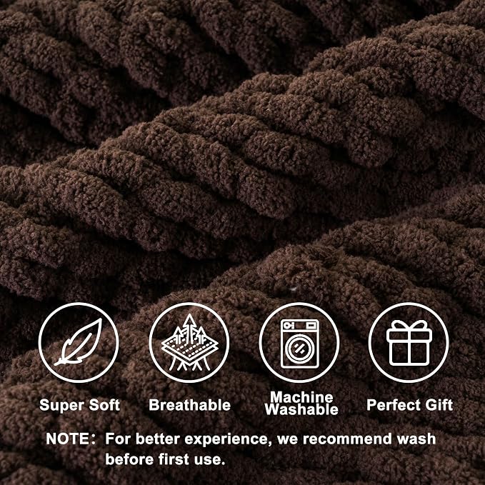 Battilo Brown Chunky Knit Throw Blanket, Soft and Thick Chenille Throw Blanket, 50"x60" Handmade Cable Knit Crochet Blanket, Knot Throw Blankets for Couch Sofa Bed Home Decor (Brown, 50"x60")