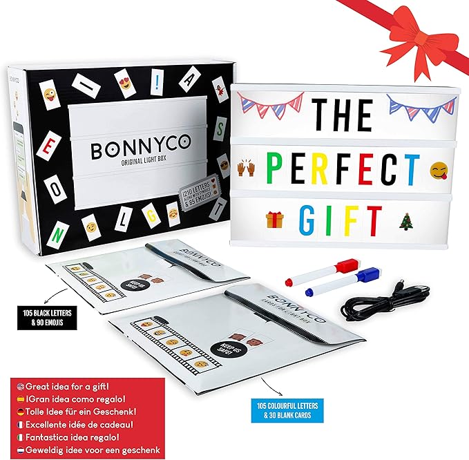 BONNYCO Cinema Light Box with 400 Letters, Symbols, Emojis, 2 Markers and USB. Led Light Box Home Decor, Room Decor. Cinema Led Sign Letters Board, Novelty Gifts Christmas, Birthdays. Marquee Lightbox